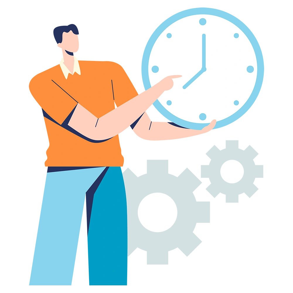 Dibujo hombre señalando reloj